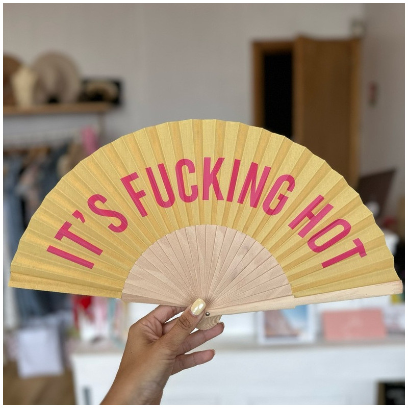 Eventail IT'S FUCKING HOT jaune