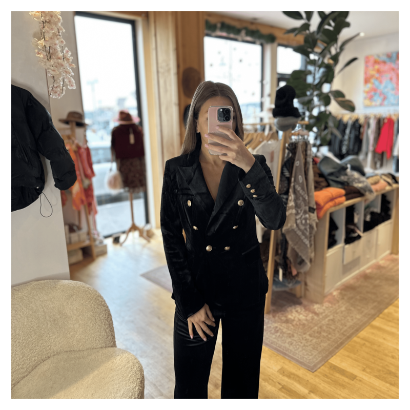 Veste velour lisse noire