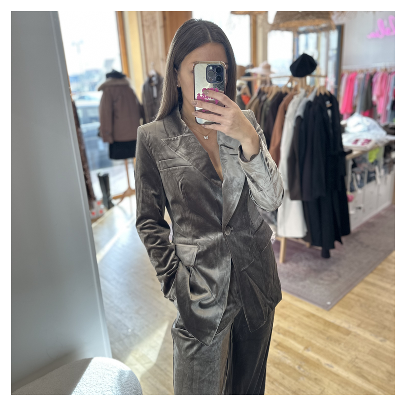 Veste velour lisse taupe