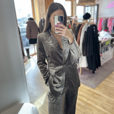 Veste velour lisse taupe