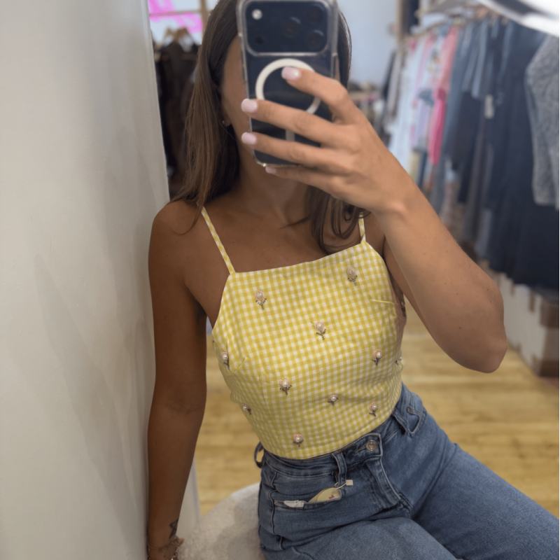 Top dos nu vichy jaune