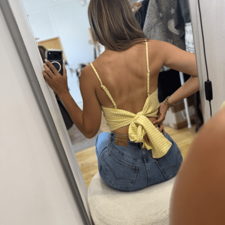 Top dos nu vichy jaune