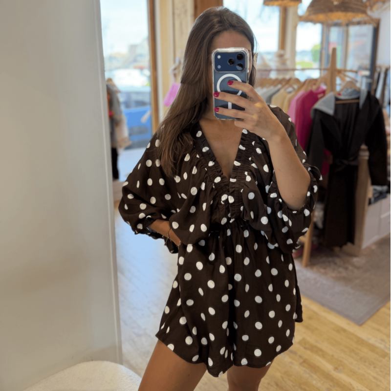Combishort à pois marron