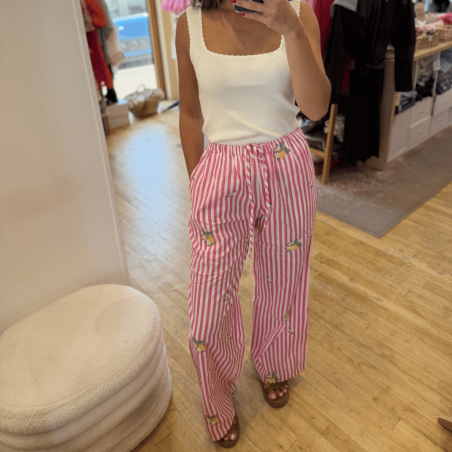 Pantalon 100% coton à rayures