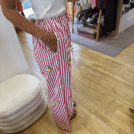 Pantalon 100% coton à rayures