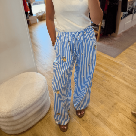 Pantalon 100% coton à rayures