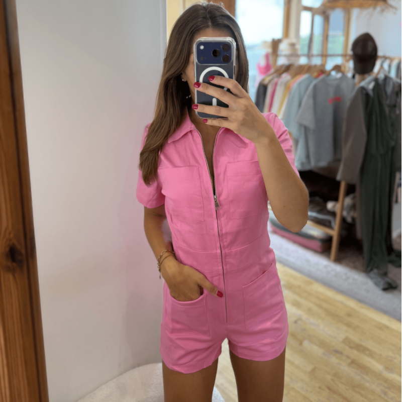 Combishort manches courtes rose