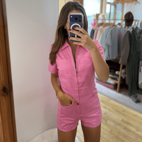 Combishort manches courtes rose