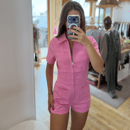 Combishort manches courtes rose