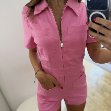 Combishort manches courtes rose