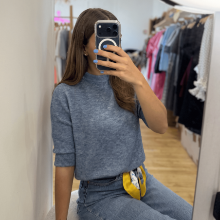 Pull maille bleu jean