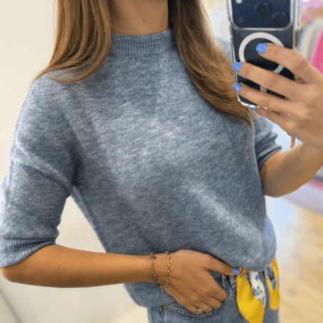 Pull maille bleu jean