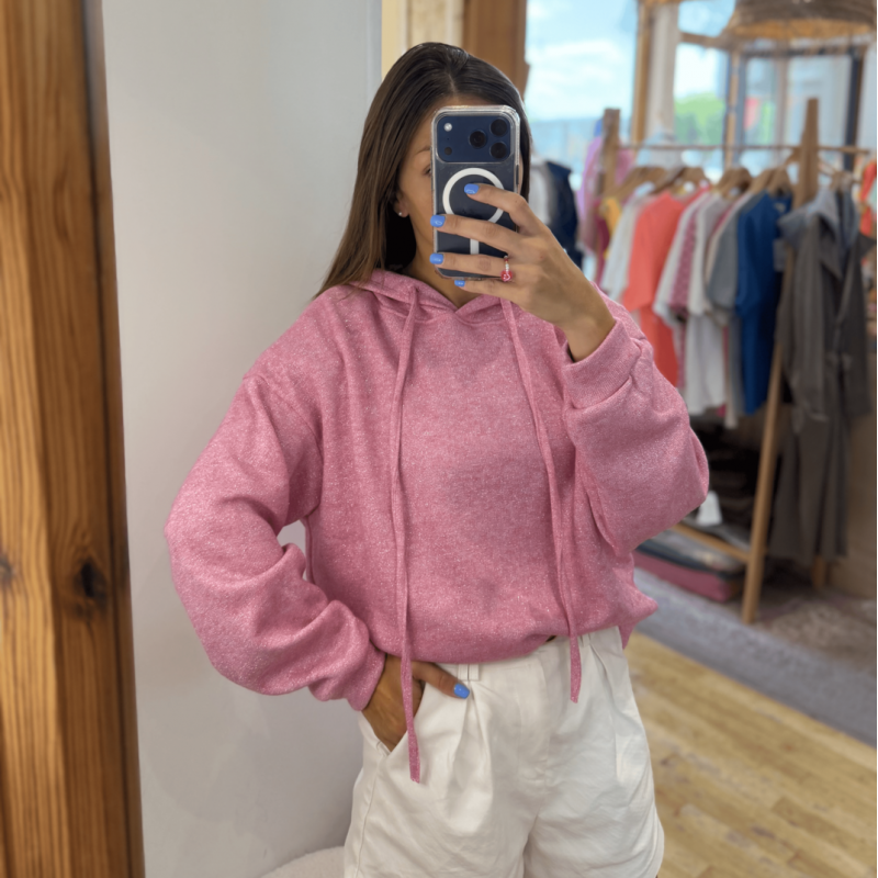 Sweat a capuche rose pailleté