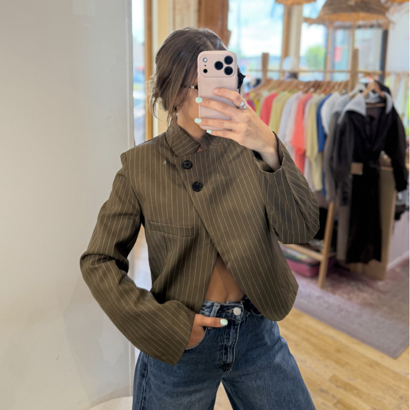 Blazer DELIA taupe à rayures blanches