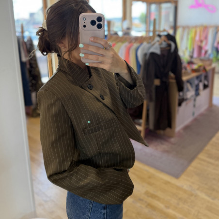 Blazer DELIA taupe à rayures blanches