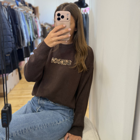 Pull maille ICONIC marron